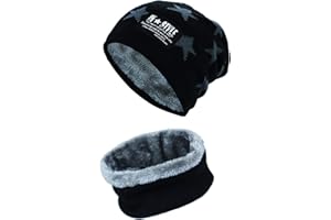 YR.Lover Kinder Winter warme Mütze mit Schal Strickmütze weich gefüttert.