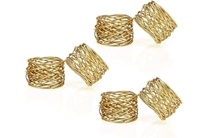Kaizen Casa Handmade Gold Round Mesh Napkin Rings Holder for Dinning Table Parties Everyday, Set of 6 (Gold, 6)
