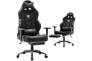 COLAMY Big and Tall Gaming Chair with Footrest 350lbs-Racing Style Computer Gamer PC Chair, Ergonomic High Back, Wide Seat, Reclining Back, 3D Armrest, Headrest and Lumbar Support for Adult, Black