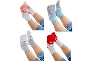 Yuehuamech Lot de 4 Paires de Chaussettes à Orteils en Coton pour Enfants - Course à Cinq Doigts, Mignonnes et Respirantes - Antidérapantes pour Sport