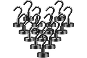 FPMYB 16 Stück Magnet Haken Schwarz, 20kg Magnethaken Extra Stark 20 mm Neodym Magnethaken, Super Starke Magnete mit Haken, Neodym Magnete Haken für Kreuzfahrt, Grill BBQ, Küche, Gadgets,Büro