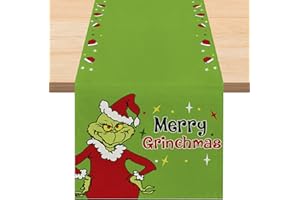 KIKVTER Grinch TischläUfer Weihnachten, Linen Weihnachtstischdecke Merry Grinchmas Tischdecke Winter Esstischdekoration Party Waschbar Winter Weihnachten Küche Tischtuch Indoor Outdoor Garten
