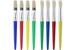 EASYKEENECOM 8 Pièces Pinceaux Peinture pour Enfants, Kit de Pinceaux Peinture Enfant 4 Couleurs Ronds et Plats pour Acrylique, Huile, Aquarelle, Débutants Artiste