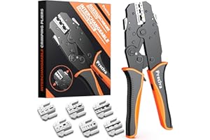 Preciva Conjunto de 6 pinzas de engaste con mordazas de liberación rápida para terminales de cable, ya sean aislados o no aislados, conectores termorretráctiles, conectores planos y conectores solares