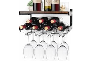 B4Life Wandmontierte Weinregale，Weinglashalter Wandmontage mit Stemware Aufhänger Moderne Weindisplay Aufbewahrungshalter für Küche Esszimmer Bar-Hält 8 x Gläser und 7 x Weinflaschen