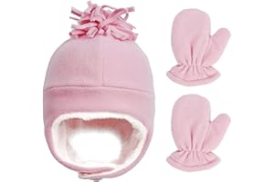 Malaxlx Baby Toddler Sherpa Hats and Mittens Set Winter Warm Kids Pilot Hat Fleece Lined Earflap Aviator Hat Trapper Hat Gloves Set for 3 Months-8 Years Boys Girls