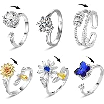 FUNTE Anello Anti-Ansia In Argento 925 Con Zirconi - Regolabile, Gioiello Per Alleviare Lo Stress, Regalo Con Confezione