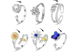 Yeefunjoy Bague Anti Stress Femme Anneau Soulagement du Stress Femmes Réglable Zircone Cadeau d'Anniversaire