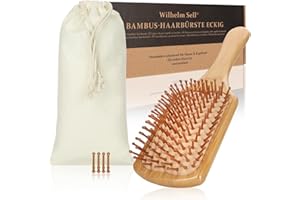 Wilhelm Sell® Pedzel bambusowy typu paddle z naturalnym wlosiem – Ekologiczna szczotka dla kobiet, mezczyzn i dzieci – Masaz skóry glowy dla zdrowych, lsniacych wlosów (Szczotka wioslowa)
