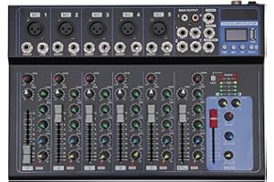 BIUSGIYENY Professionelle 7 Kanal Stereo Sound Mischkonsole Audio-Mixer Bluetooth Mischpult Soundboard-Mischpult DJ Audio Mischpult Digital Audio Mixer Verstärker