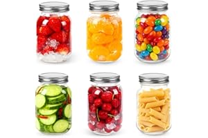 Alitree 6 Pack Tarros de vidrio con tapa,Tarros de Cristal Herméticos, para mermelada casera, avena nocturna, conservación, almacenamiento y fermentación de alimentos (500m)