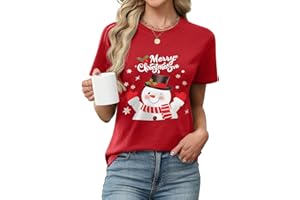 heekpek Camisetas Manga Corta Mujer de Navidad Básica Roja Verde Camiseta Algodón Cuello Redondo Casual Camisetas de Mujer Estampado Tshirt