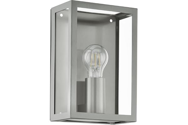 Eglo Applique murale extérieure Alamonte, éclairage mural d'extérieur en acier inox aspect argenté et verre transparent, douille E27, IP44