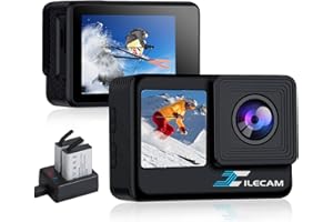 Xilecam Cámara Deportiva 4K WiFi/ 4 * Zoom Doble Pantalla Camara Acuatica 131FT Cámara Acuatica Sumergible con 2 Baterías de 1350 mAh y Bolsa de Accesorios Multifuncional