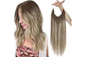Easyouth Hilo Extensiones Pelo Humano Invisible Balayage Marrón a Rubio Platino Extensiones de Cabello Natural con Hilo Invisible Cabello Real Extensiones Hilo Secreto 12 Pulgadas 70g