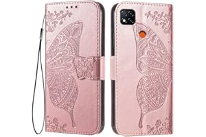 EASSGU Funda para Redmi 9C / Redmi 9C NFC/Redmi 10A (6.53" Inches) Flip Folio Carcasa Magnética de Cuero para Teléfono con 3 Ranuras para Tarjetas 1 Wallet, Case - Oro Rosa