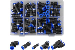 Inodiref 46 Pcs 6-mm Pneumatic Fittings Quick Push in Connect Pneumatic Fitting 6mm Push Fit Connector Kit(6mm-Straight/Elbow/Tee and Splitter Connector/4-6,4-8,6-8mm Reducing Connector)