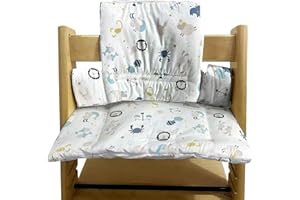GOEDCH Coussin Anti-Dérapant pour Chaise Haute Bébé: Housses Remplaçables Design Mignon en Coton Respirant, Lavable, Compatible Stokke Tripp Trapp et Autres Modèles (49x29cm, Blanc)