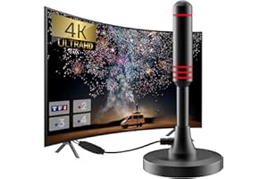 SUFUBYTE 2024 Nouvelle Antenne TV Intérieur Puissante TNT, 500KM Longue Portée et Antenne TV Intérieure à 360 °, pour 1080P 4K Chaînes Télévision Gratuites - 5m de Câble Coaxial (Black)