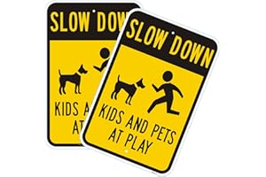 Goodvia Slow Children and Animals Metal Sign 18 X 12", 2 x Kids and Pets at Play Slow Down Reflective Aluminum Signs Drive Slow Children Children and Animals Road Safety Sign