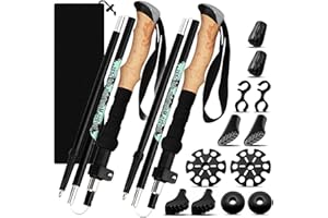 PQETBV Wanderstöcke Faltbar Damen und Herren, Nordic Walking Stöcke, Walking Stöcke Trekkingstöcke mit 6 Paar Gummipuffers für Trekking