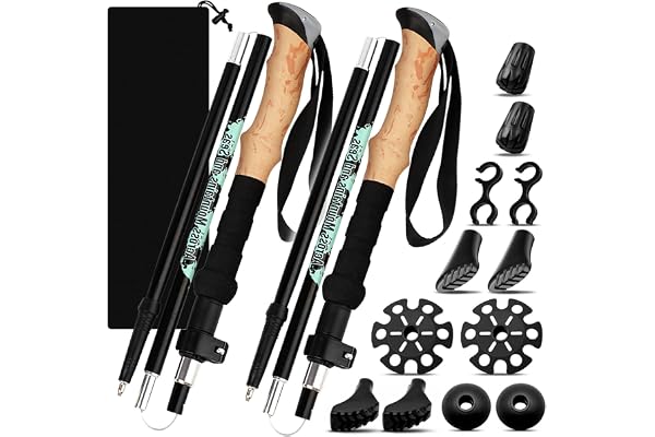 PQETBV Bâtons de Trekking Pliables, 2 PCS Baton de Marche Telescopique, Bâtons de Marche Nordique pour Homme et Femme avec 6 Paires de Tampons en Caoutchouc pour du Trekking