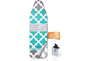 Timbley® Funda para Tabla de Planchar - Tecnología Thermo Reflect - 5 Capas - 116-125 x 37-42 (M) - Máxima reflexión de Calor - Apta para estación de Vapor - Turquesa/Gris