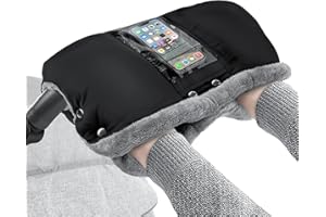 phixilin kinderwagen handwärmer, kinderwagen muff mit Fleece Innenseite, handwärmer kinderwagen mit Handytasche,Wasserfest und Windabweisend Winter für Kinderwagen Buggy Radanhänger - Schwarz