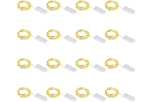 Carastek 16 Piezas Cadena de Luces con Pilas, 10 LEDs 1M Luces de Cadena Micro Cobre, Cadena Luces LED a Pilas, para Interiores, Navidad, Exteriores, Fiestas, Bodas, Blanco Cálido