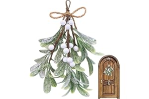 Shining She Artificial Mistletoe Picks, 23CM/9.1in Artificial Mistletoe Floral Stems, Mistletoe-Decoration with White Berries, Mistletoe Hanging Ornament for Christmas Home Wedding Decor, 1PC