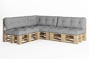 ‎CHILLY PILLEY chilly pilley® Palettenauflage UV Wasserabweisend Leinenoptik Schaumflocken Palettenkissen auf Palettensofa Palettenpolster auf Palettenmöbel Rückenlehne Sitzkissen (7er Set Silber)