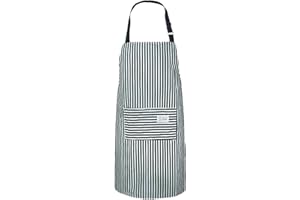 LANZN Waterproof Vinyl Kitchen Apron with Pockets - Wipe Clean Blue Stripe Pinafore Apron for Women & Men - Adult Dishwashing