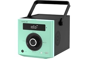 HANLIM Tragbarer CD-Player 20W Bluetooth-kompatibel/UKW-Radio/MP3-Wiedergabe/USB/AUX-Eingang/Kopfhöreranschluss/Mikrofonanschluss/Fernbedienung, integrierter 2000-mAh-Akku, kompakter Stereo-CD-Player