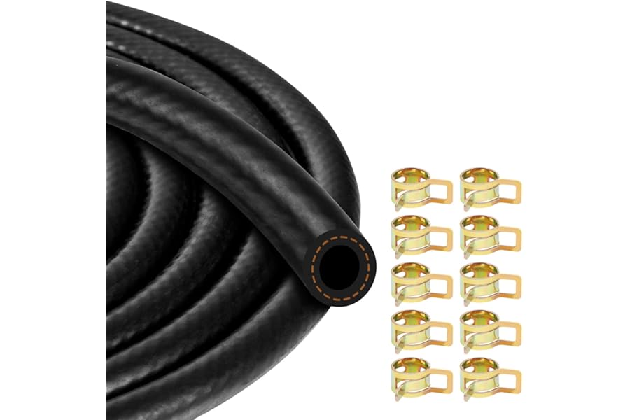 Fuel Line Hose, Fuel Pipe Fuel Line Set with 10 Hose Clamps, Suitable for Trucks, Cars, Tractors and Small Engines (6mm ID,3m)