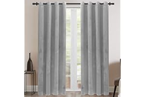 Rose Home Fashion Velvet Blackout Curtain Set with Eyelet, 2 Panels Thermal Insulated Velvet Curtains for Living Room Bedroom, 66 X 54(W X L), Grey