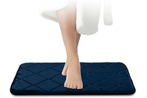 JAWAonline Badezimmerteppich Blau - Pflegeleichte Badematte Memoryschaum - Extrem Saugfähiger Badteppich - Badvorleger rutschfest - Waschbarer Bad Teppich Badezimmer - Duschvorleger 40x60cm