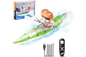 CUPCHID Bateau télécommandé, Bateau Kayak RC pour Enfants, Bateau RC 2,4 GHz pour Enfants avec lumière LED, Bateau RC télécommandé 10 KM/H（Vert Clair）