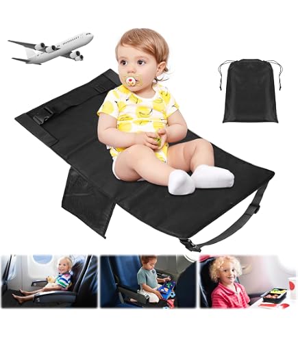 NJCXOLA Repose-pieds Avion Pour Enfants - Hamac De Voyage Pliable Noir - Idéal Vols Longs