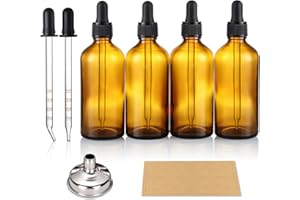 AOZITA Tropfflaschen mit 2 Glaspipetten (1 ml) – Flaschen für ätherische Öle für Gesundheit, Körperpflege und Schönheit, 100 ml dicke, dunkle bernsteinfarbene Tinkturflasche mit Augentropfen, auslaufsicher