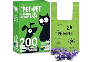 PET N PET 200 Count Poo Bags Dogs with Tie Handles USDA Certified 41 percent Plant Based 8x15 Leak-Proof Scented Dog Poop Bags Rolls
