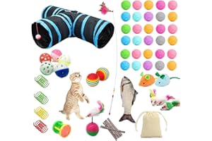 MLEPXBO 57 Pcs Cat Toys for Indoor Cats Kitten，Cat Tunnel Interactive Feather Teaser Wand Ball Toy for Kitten Cats，Cat Toys for Indoor Cats Adult (T shape Cat Tunnels)