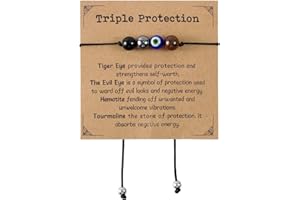 Mikovivi Triple Threat Protection Evil Eye Bracelet, Adjustable Natural Stone Good Luck Evil Eye Jewelry for Anxiety Relief Women & Men Gift