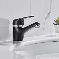 Auralum Schwarz Wasserhahn Bad Messing Waschtisch-Einhebelarmatur mit Niedrige Auslaufhöhe, Waschbecken-Armatur…