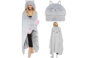 MEYUXG Przenośny koc z rękawami, szynszyla, prezent, flanelowy koc z kapturem, koc na sofę, prezent dla kobiet, ciepły koc przytulny, puszysty 150 x 125 cm, urocza szynszyla