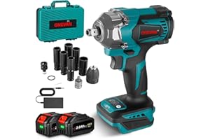 ONEVAN Cle a Choc Sans Fil 700NM, Brushless Boulonneuse a Choc Electrique, acec 2x3.0Ah Batteries et chargeur, 2300RPM, 20V Clé à Chocs Sur Batterie avec Lumière LED pour la Voiture