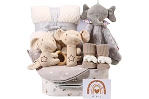 SITREMEN Premium Baby Gift Set for New Born, Baby Shower Hamper, Newborn Gifts Basket with Baby Essentials, Keepsake Box for Baby Gifts (Elephant)