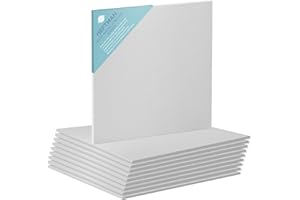 HEFTMAN Toiles à Peindre 20x20 cm - (Lot de 10) Carton Entoilé Pour Pinceaux Peinture Acrylique, Huile, Aquarelle, Toile Peinture 100% Coton sans Acide - Toile Blanche a Peindre Paquet De 10