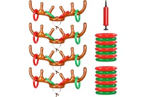 DRTRU 11pcs Christmas Party Toss Game Inflatable Reindeer Antler Hat with Rings for Family Children Office Xmas Holiday New Year Party Fun Games(2 Inflatable Antler, 8 Rings Toss and 1Pump)
