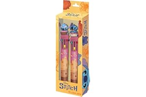 Disney Lilo and Stitch Mix-Pack of 2 10-Coloured Pens, Yellow, 9.5 x 23 cm