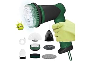 BOOHENKA Spazzola di pulizia elettrica con 6 accessori, spazzola rotante pulizia casa,ricaricabile per piastrelle con indicatore LED,2 modalità per vasca da bagno,piastrelle,pavimento,pneumatici auto,ricarica